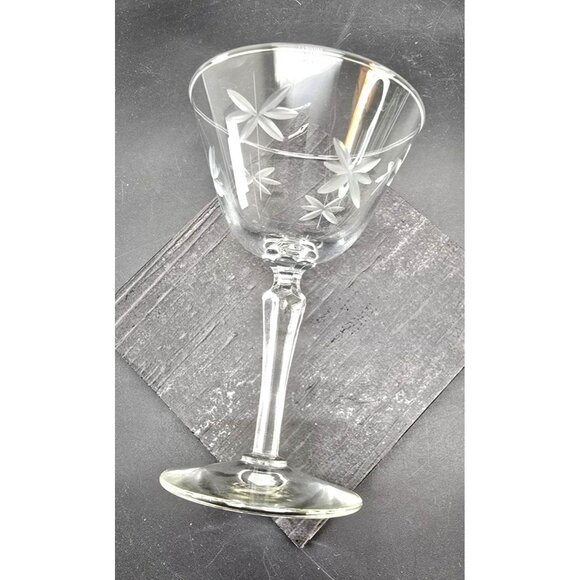 Vintage Libbey Candlelight Clear Glass Martini Glass Etched Floral Design DH1377 - Picture 5 of 6